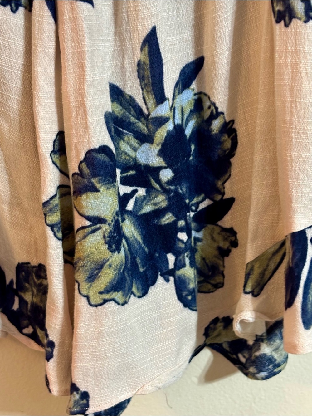 Free People Blush Floral Wrap Romper with Navy & Olive Accents - Picture 16 of 16